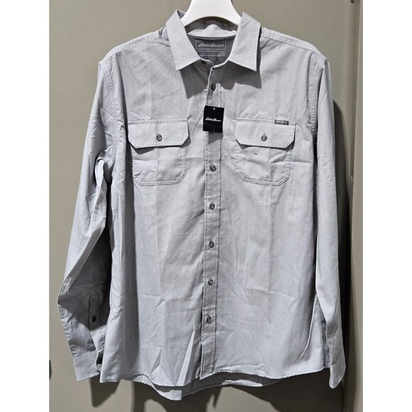 Eddie Bauer Men Tall XL XLT Light Gray Excavation Flannel Button Front LS Shirt - Picture 1 of 7